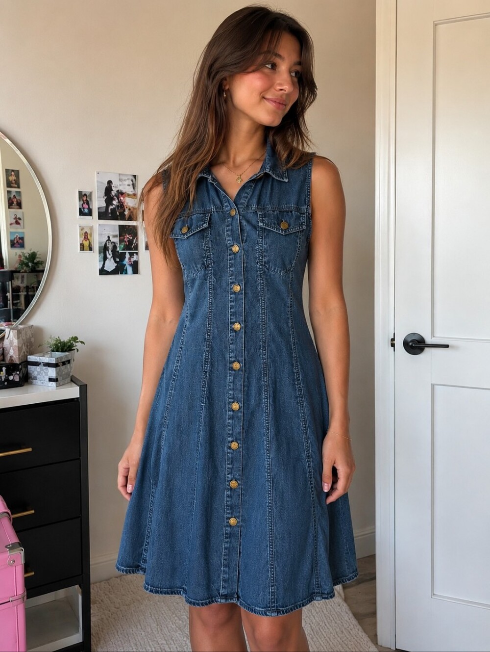 Calvin Klein Sleeveless Button-Front Denim Midi Dress